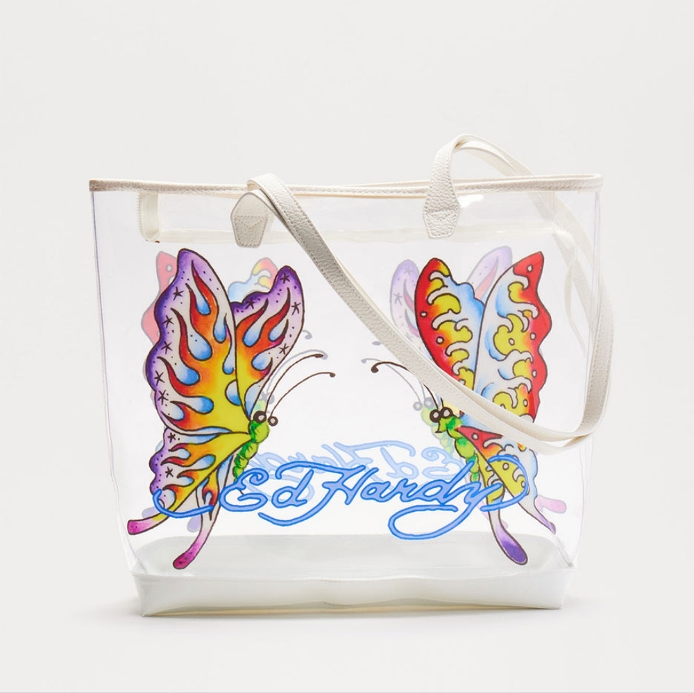 NWT Ed Hardy clear butterfly tote bag
